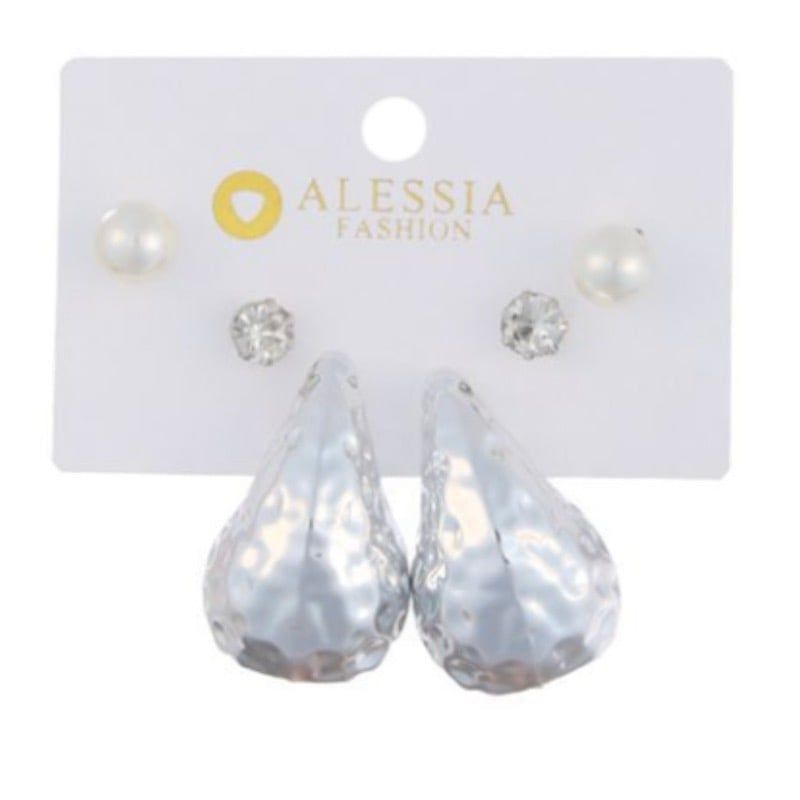GENERICO - Set 3 Pares De Aros Aretes Pendientes Dorados Y Perlas Mujer A4