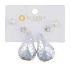GENERICO - Set 3 Pares De Aros Aretes Pendientes Dorados Y Perlas Mujer A4