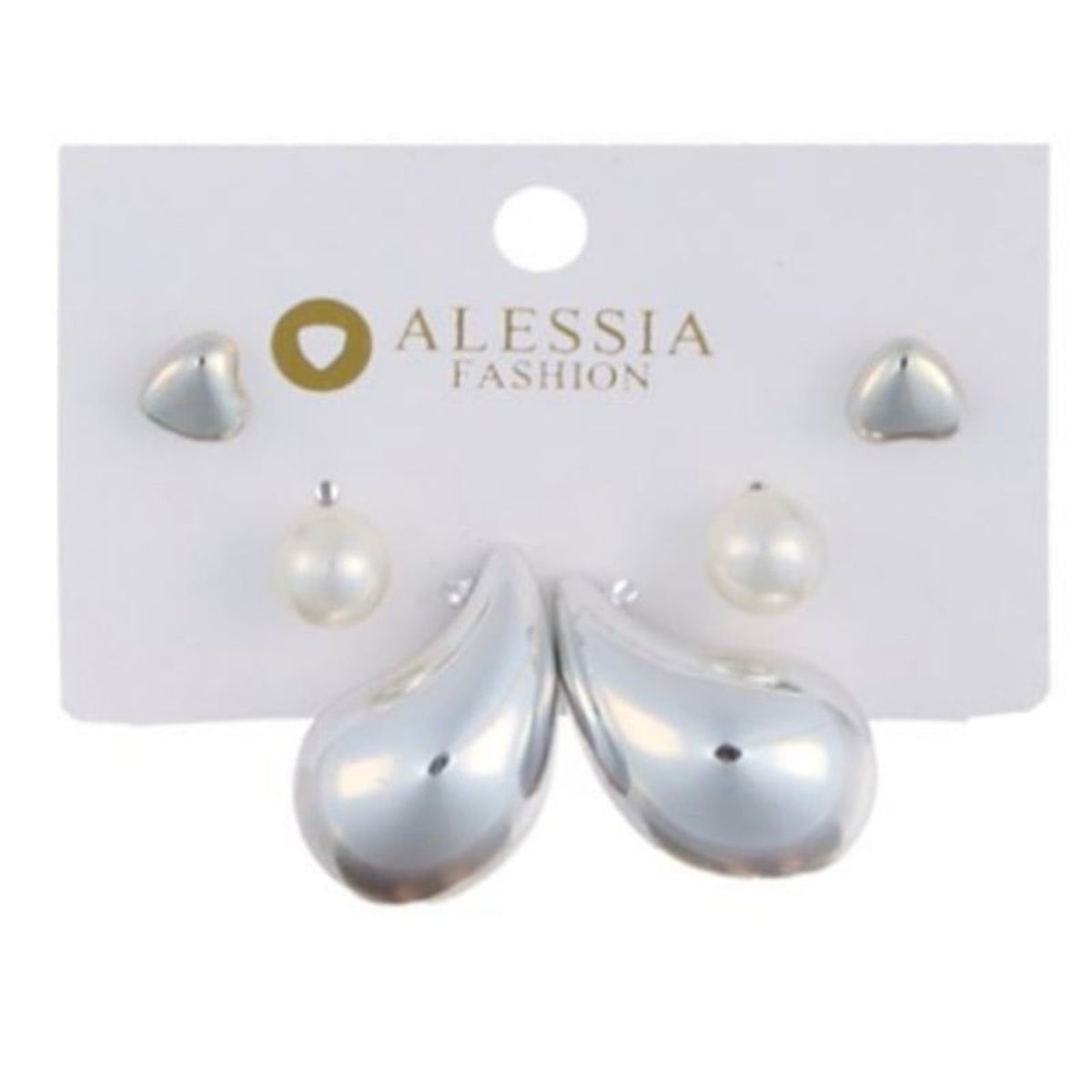 GENERICO - Set 3 Pares De Aros Aretes Pendientes Dorados Y Perlas Mujer A4