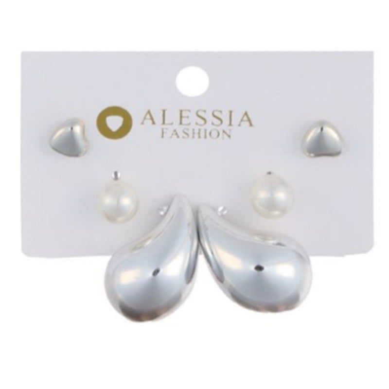 GENERICO - Set 3 Pares De Aros Aretes Pendientes Dorados Y Perlas Mujer A4