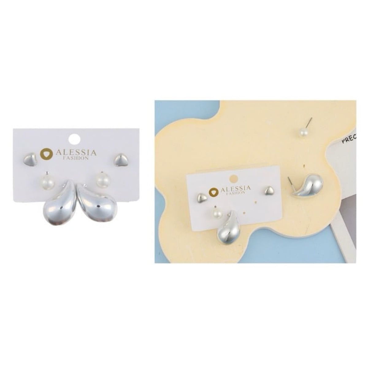 GENERICO - Set 3 Pares De Aros Aretes Pendientes Dorados Y Perlas Mujer A4