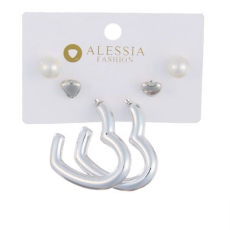 GENERICO - Set 3 Pares De Aros Aretes Pendientes Dorados Y Perlas Mujer A4