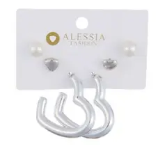 GENERICO - Set 3 Pares De Aros Aretes Pendientes Dorados Y Perlas Mujer A4