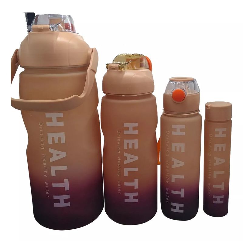 GENERICO - Termo Motivacional Set 4 Botellas Deporte Beige