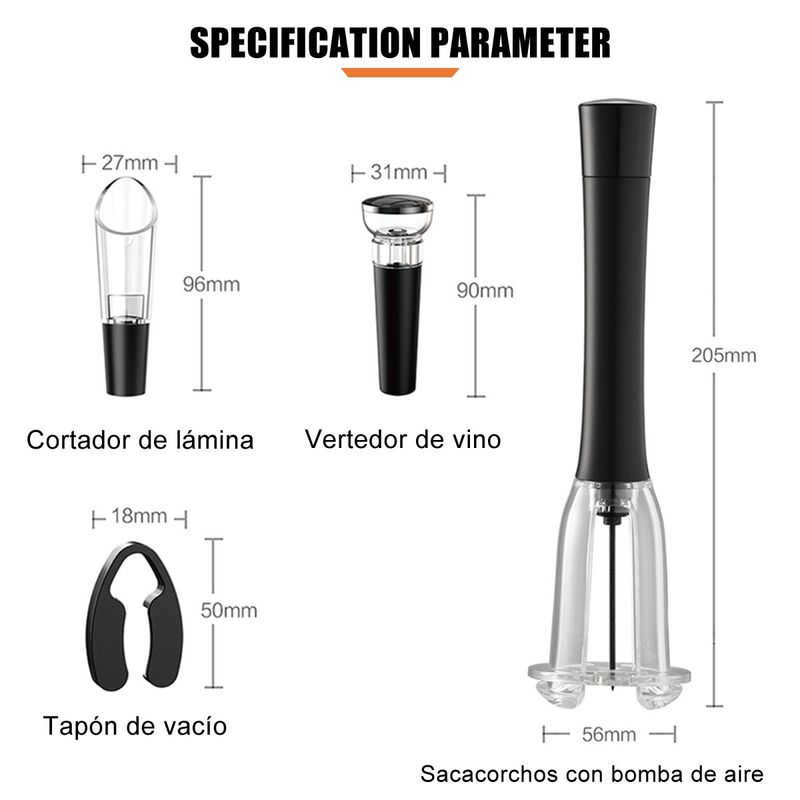 GENERICO - Descorchador Sacacorcho Vino Set Saca Corcho Abridor Botella