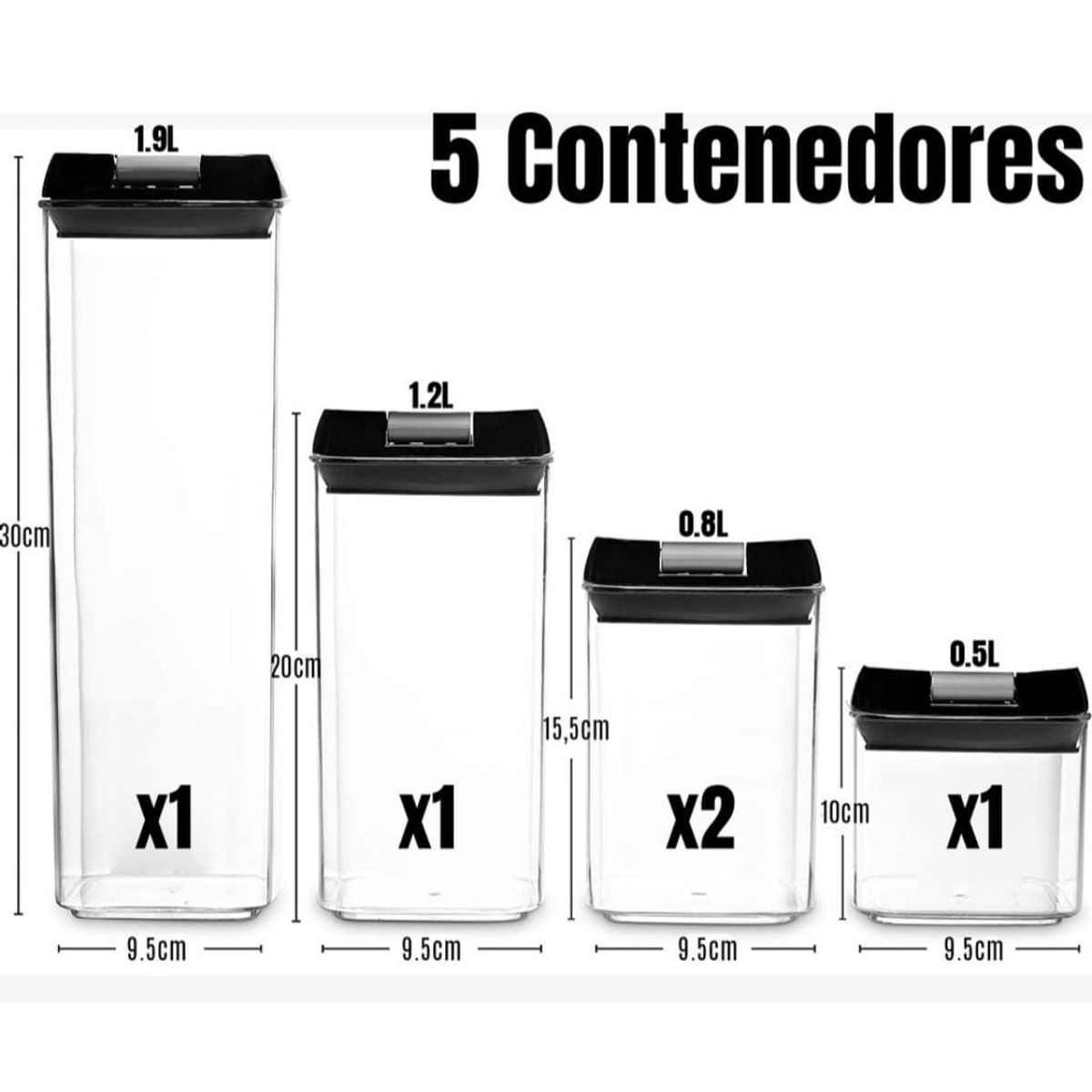 GENERICO - Contenedores recipientes hermético de cocina alimentos 5 pcs