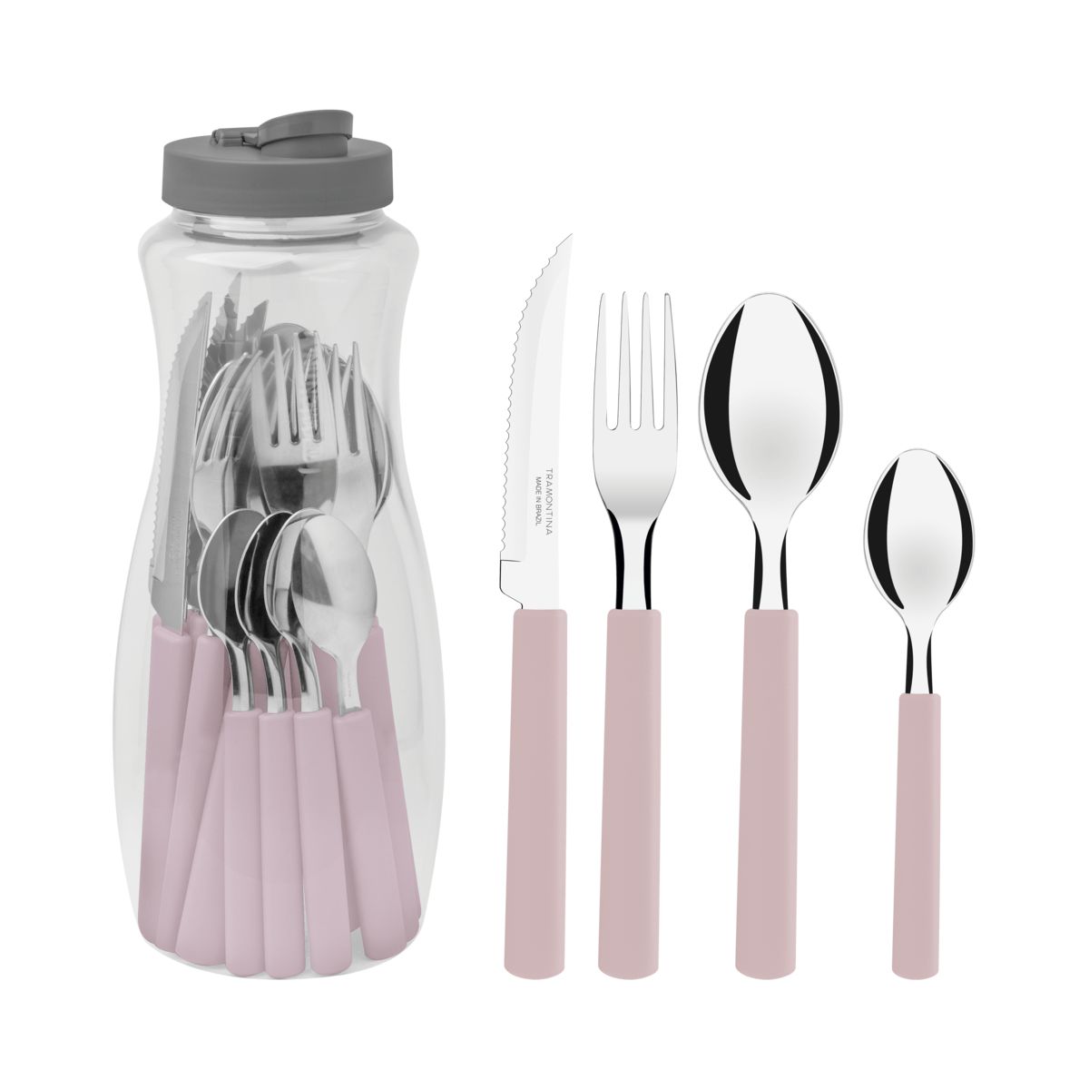 TRAMONTINA - Juego Cubiertos Tramontina 16 Piezas Rosado, Acero Inoxidable