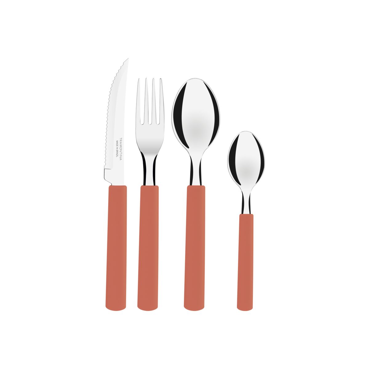 TRAMONTINA - Juego Cubiertos Tramontina 16 Piezas Rojo, Acero Inoxidable