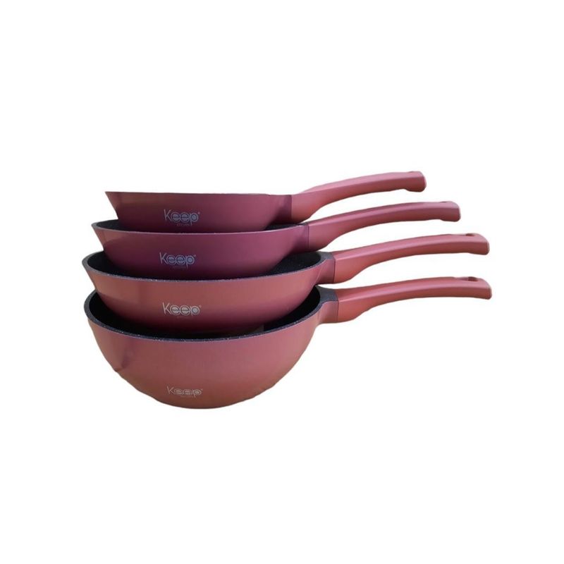 GENERICO - Pack 3 Sartenes Rosa + Wok Antiadherente