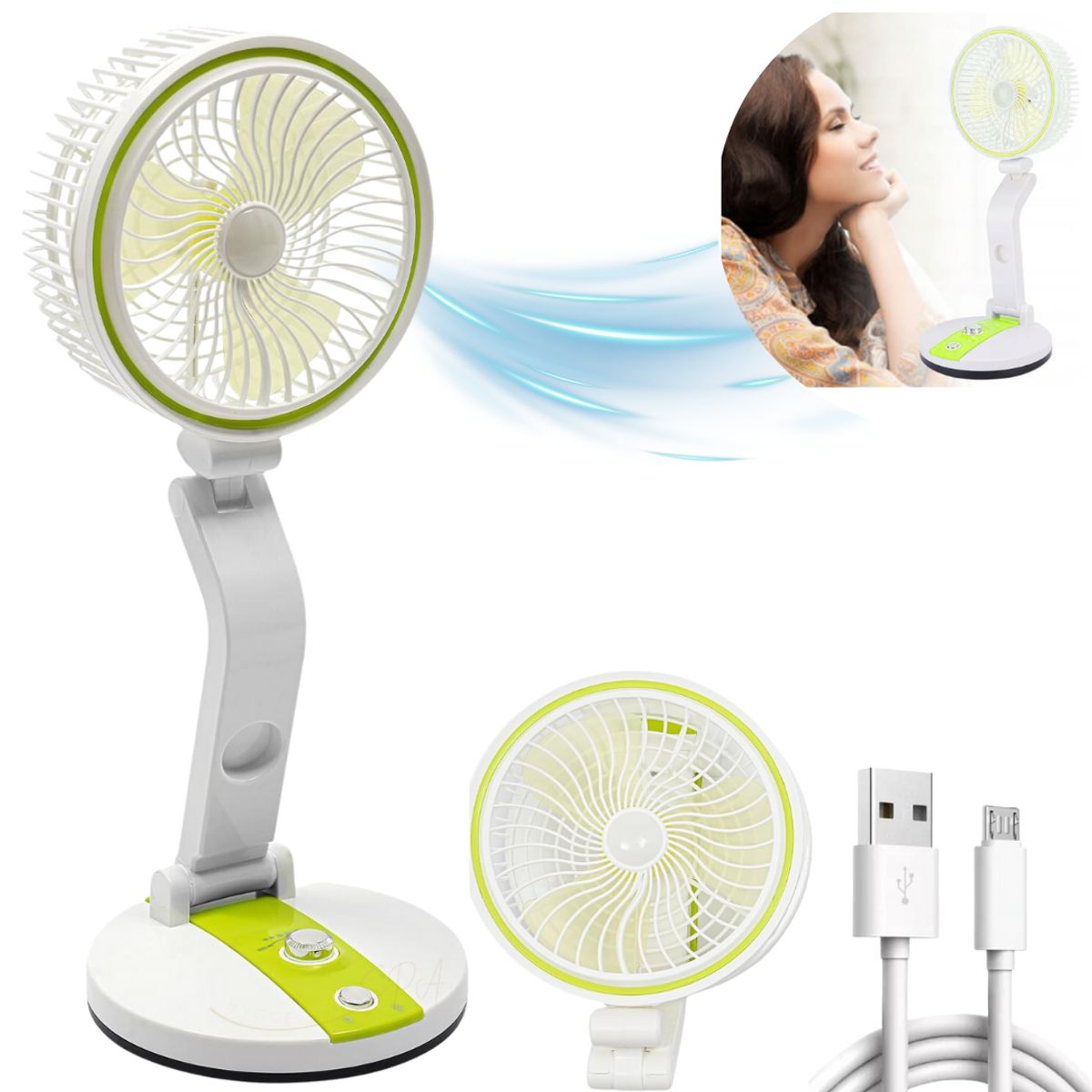 GENERICO - Ventilador Pegable Con Luz Recargable Portátil Usb