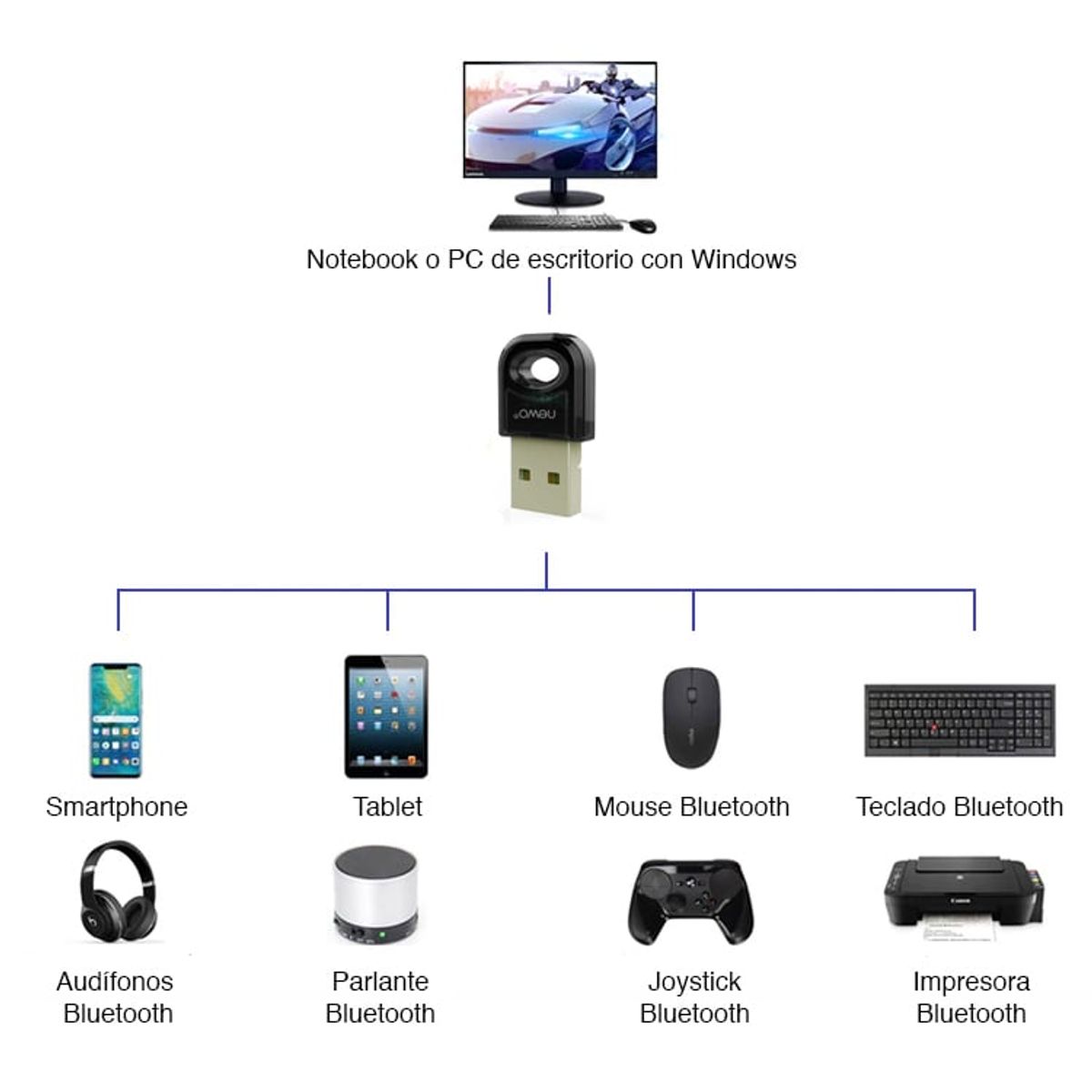NEWO - Adaptador USB Bluetooth 5.0 PC Notebook