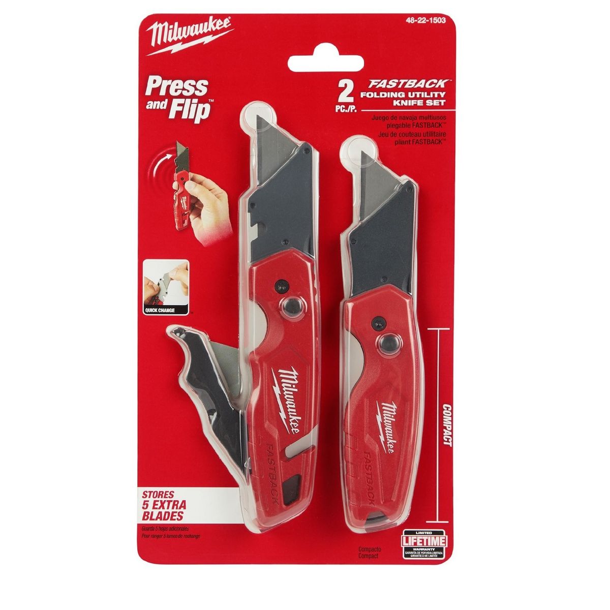 MILWAUKEE - Juego Cuchillos Plegables Fastback Milwaukee