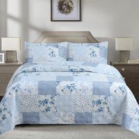 QUILT ESTAMPADO PATCHWORK CELESTE 1.5 PLAZAS