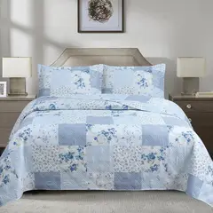 ANDES - QUILT ESTAMPADO PATCHWORK CELESTE 1.5 PLAZAS