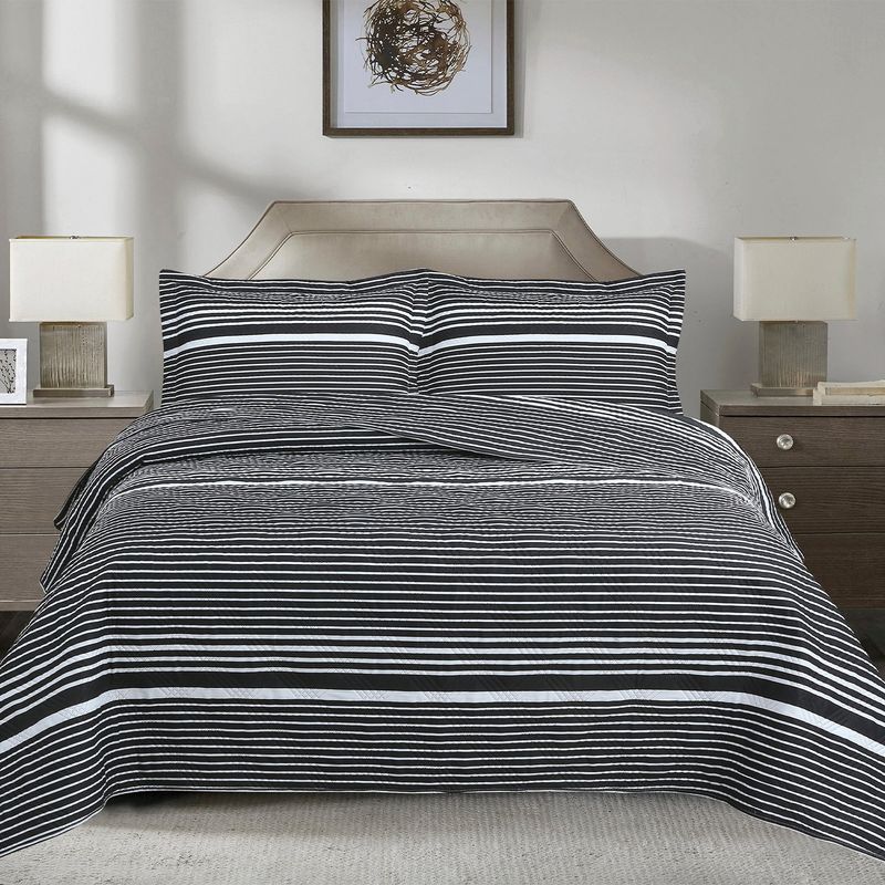 ANDES - QUILT ANDES ESTAMPADO KING LISTADO NEGRO