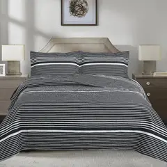 ANDES - QUILT ESTAMPADO LISTADO NEGRO 1.5 PLAZAS