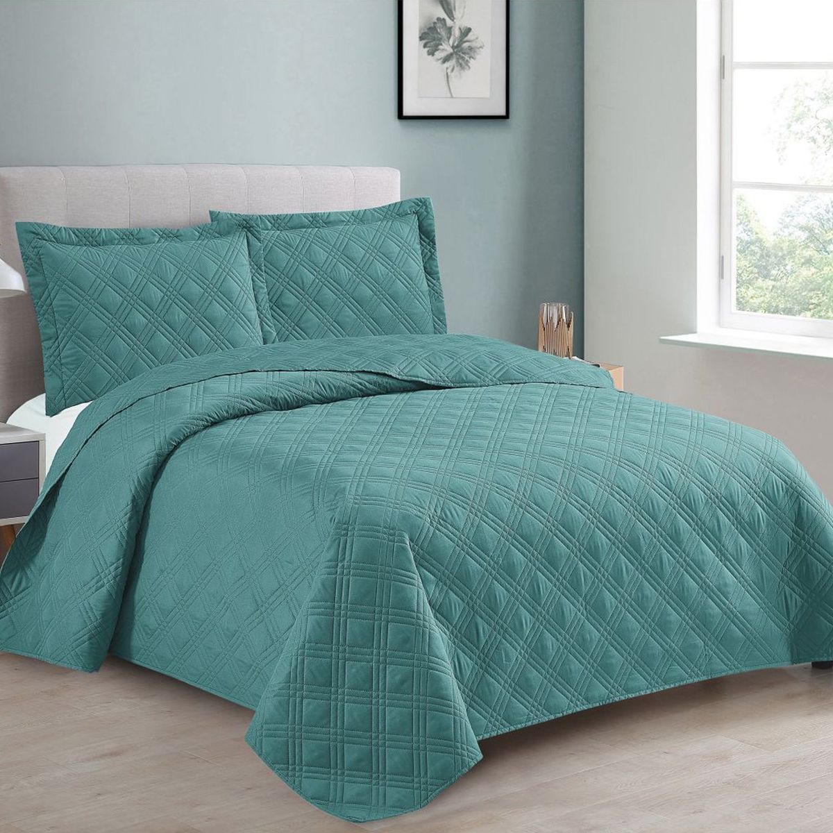 ANDES - QUILT ANDES LISO TURQUESA 1.5 PLAZAS