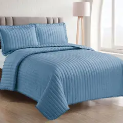 ANDES - QUILT POM POM AZUL 2 PLAZAS