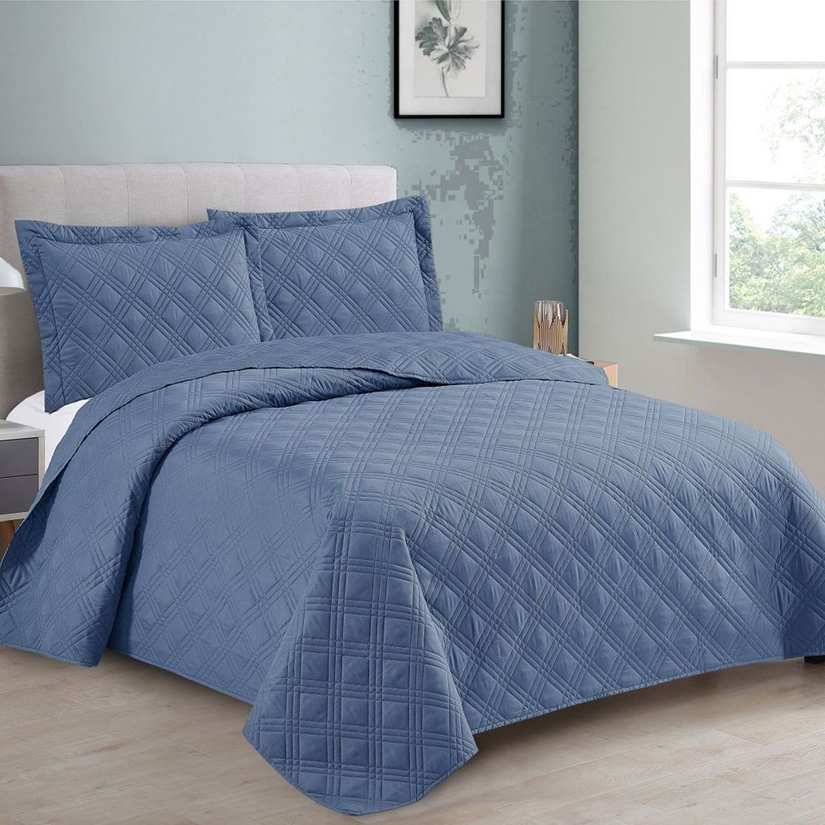 ANDES - QUILT ANDES LISO AZUL 1.5 PLAZAS
