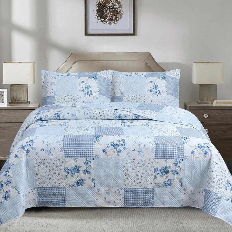 ANDES - QUILT ANDES ESTAMPADO PATCHWORK CELESTE 2 PLAZAS