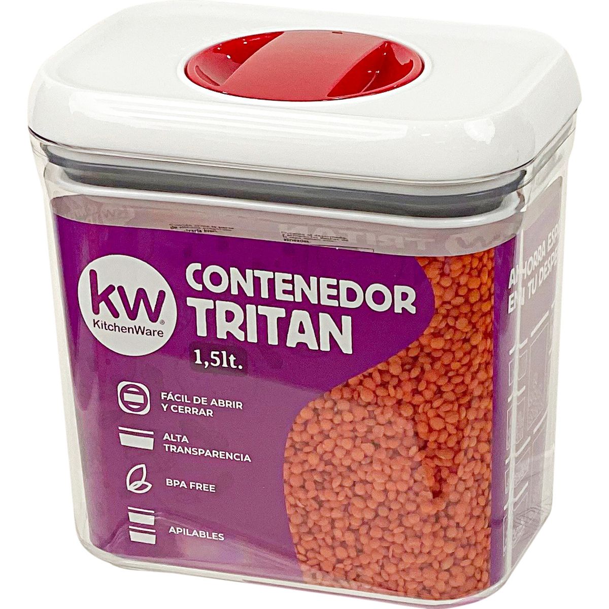 KITCHENWARE - CONTENEDOR HERMÉTICO RECTANGULAR 1,5 LT TRITAN - KITCHENWARE