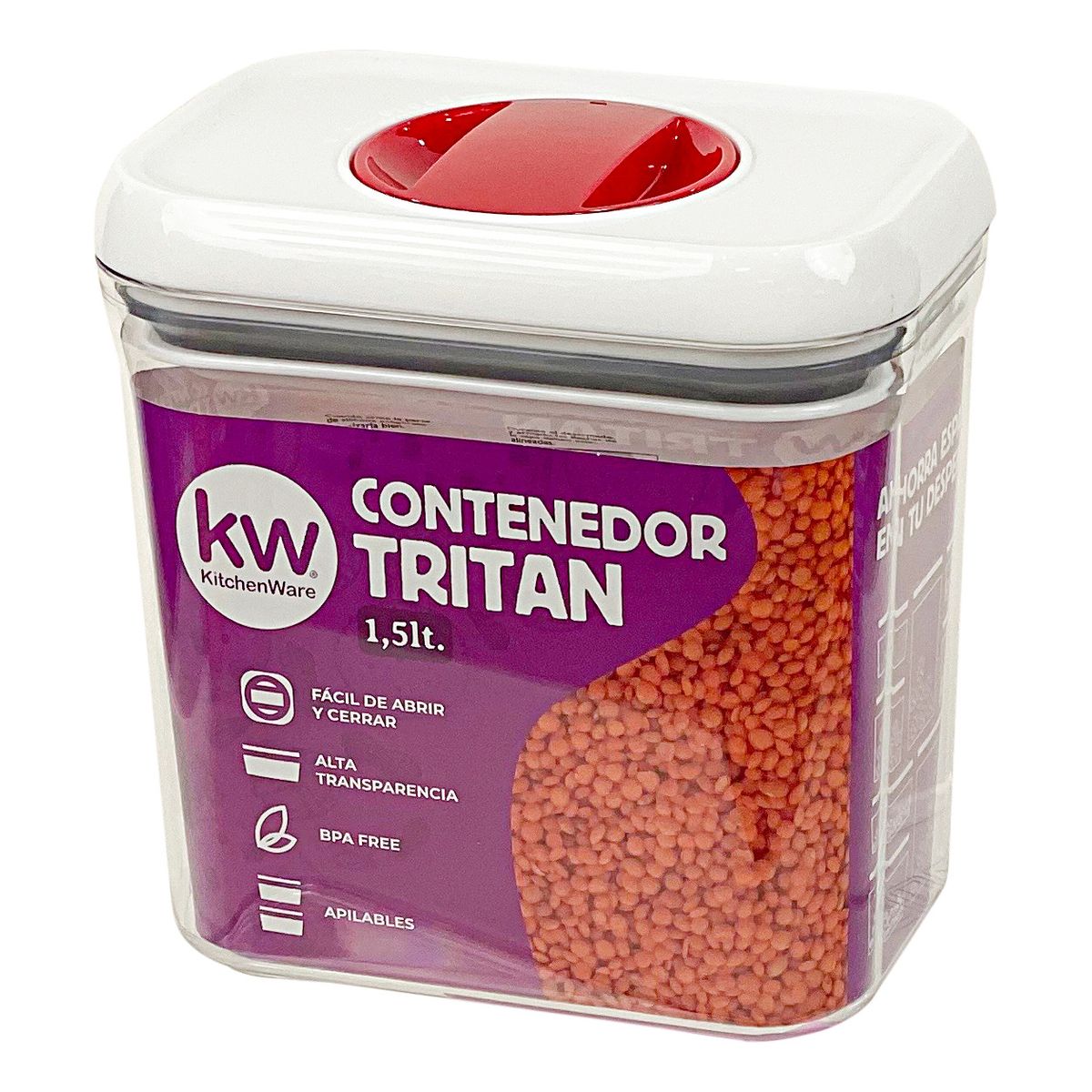 KITCHENWARE - CONTENEDOR HERMÉTICO RECTANGULAR 1,5 LT TRITAN - KITCHENWARE