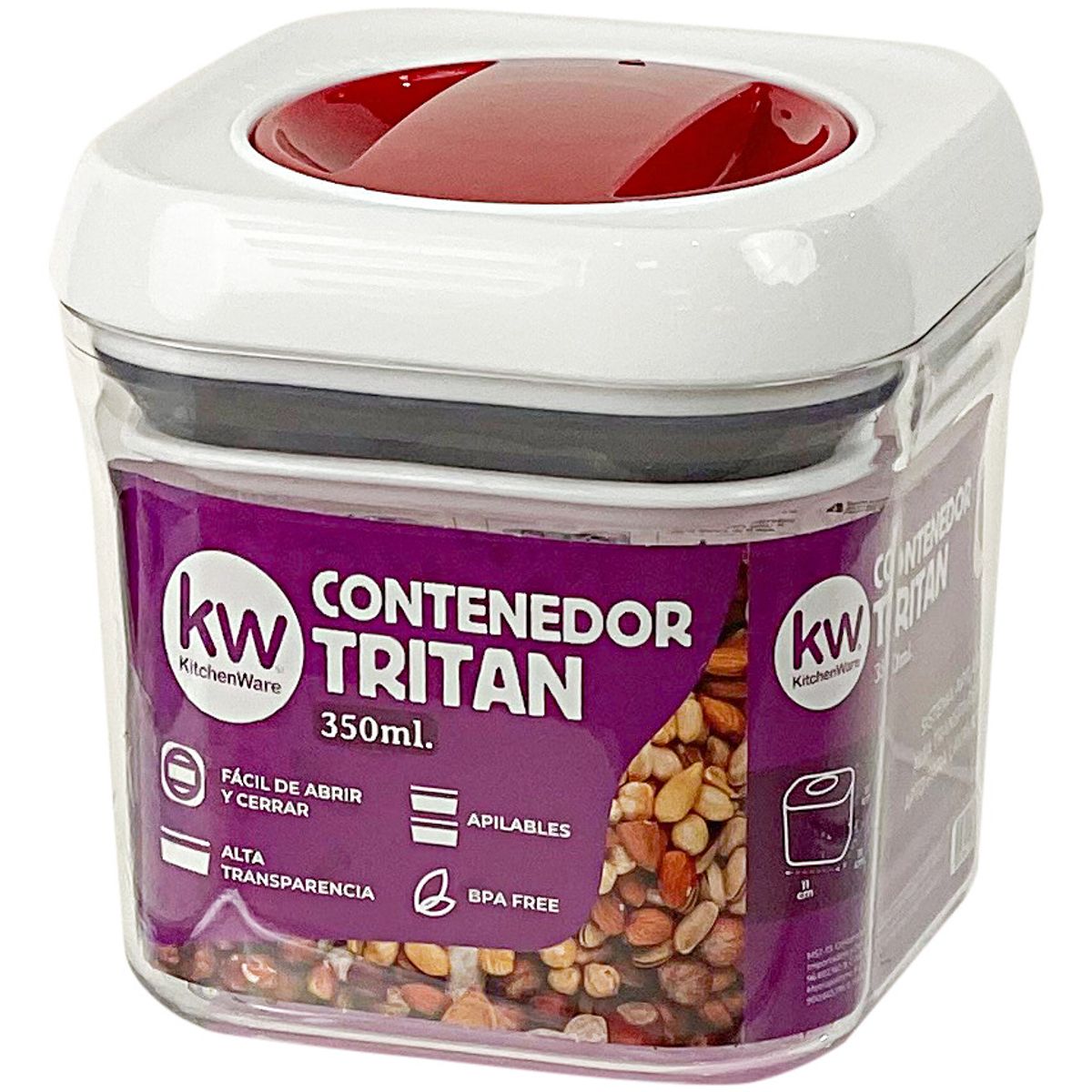KITCHENWARE - CONTENEDOR HERMÉTICO CUADRADO 350 ML TRITAN - KITCHENWARE
