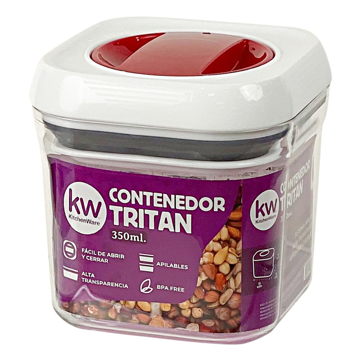 KITCHENWARE - CONTENEDOR HERMÉTICO CUADRADO 350 ML TRITAN - KITCHENWARE