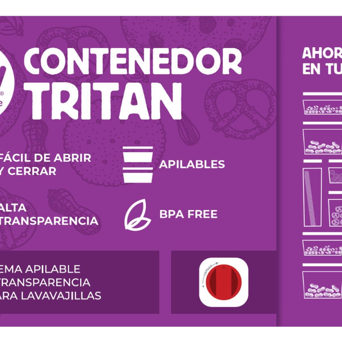 KITCHENWARE - CONTENEDOR HERMÉTICO CUADRADO 350 ML TRITAN - KITCHENWARE