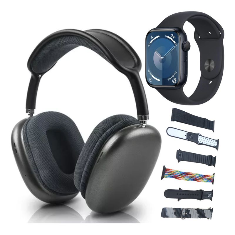 GENERICO - Combo Audífonos Airdots Promax + Smartwatch Serie 9 + 7 Correas Negro
