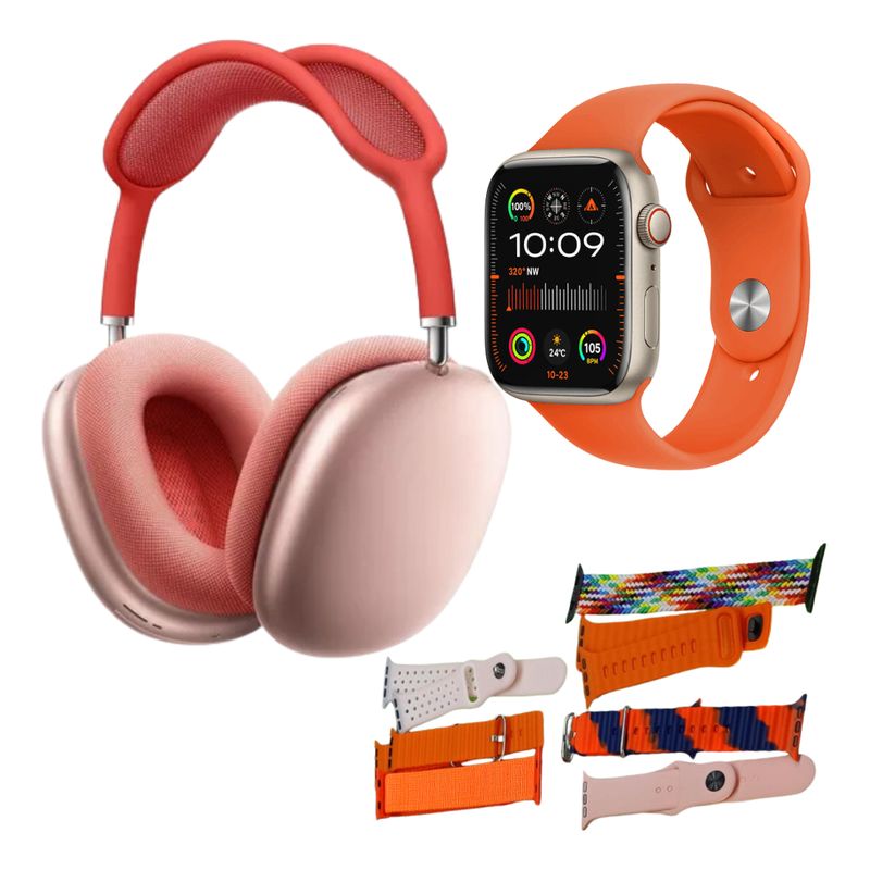 GENERICO - Combo Audífonos Airdots Promax + Smartwatch Serie 9 + 7 Correas Rosa