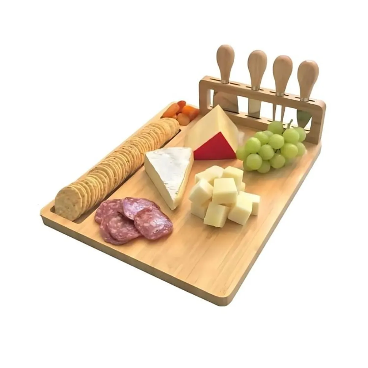 CRUSEC - Tabla de Madera Para Picoteo Con 4 Cuchillos