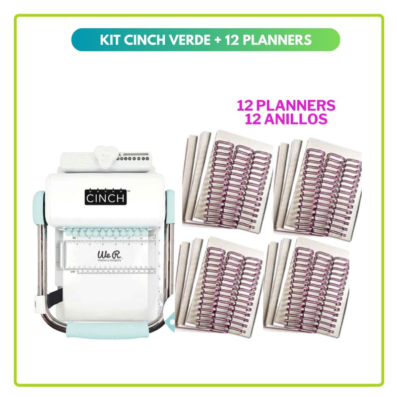 AMERICAN CRAFTS - Encuadernadora Cinch Verde Menta + 12 PLANNERS