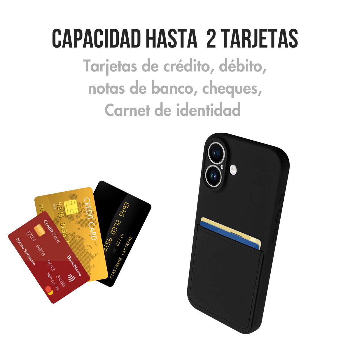 GENERICO - Carcasa Premium Con Tarjetero Para iPhone 16 Pro Negro