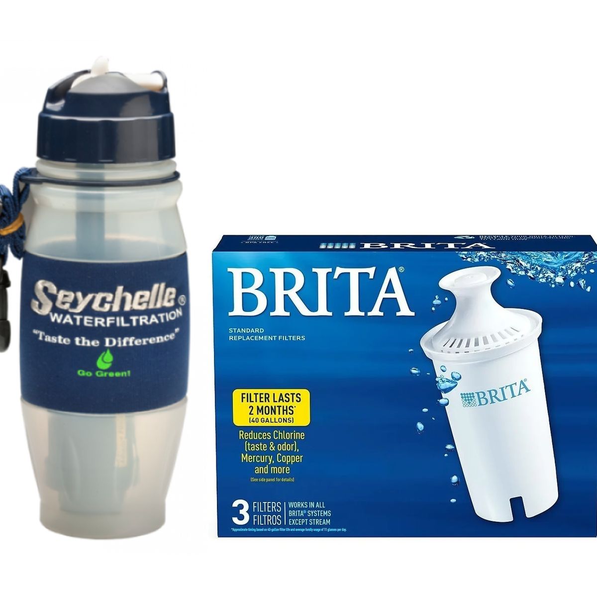 BRITA - Brita Filtro Agua 3 Unid + Botella Purificadora Seychelle