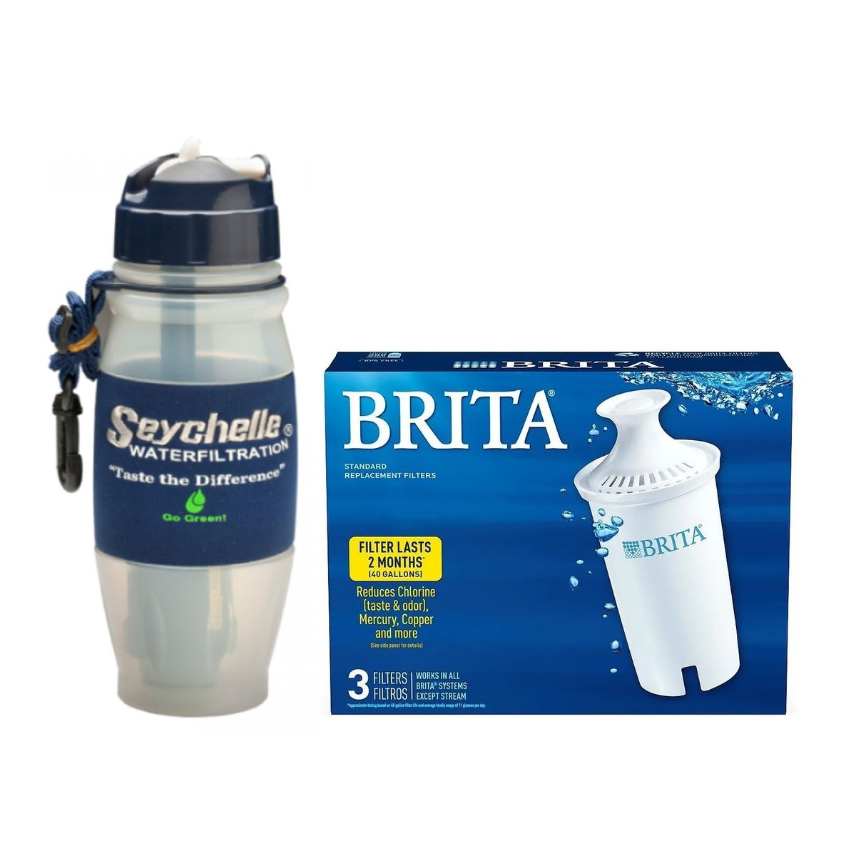 BRITA - Brita Filtro Agua 3 Unid + Botella Purificadora Seychelle