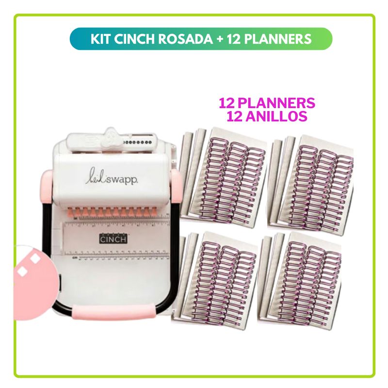 AMERICAN CRAFTS - Encuadernadora Cinch ROSADA + 12 PLANNERS S21