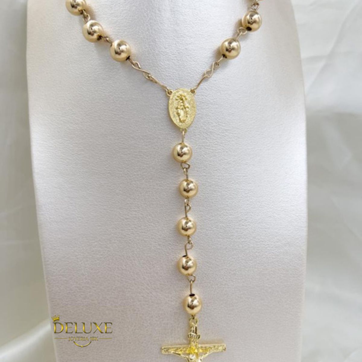 GENERICO - Rosario Balin 8mm Cristo Madero Oro laminado 18k