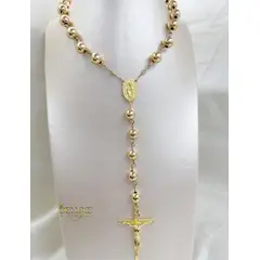 GENERICO - Rosario Balin 8mm Cristo Madero Oro laminado 18k