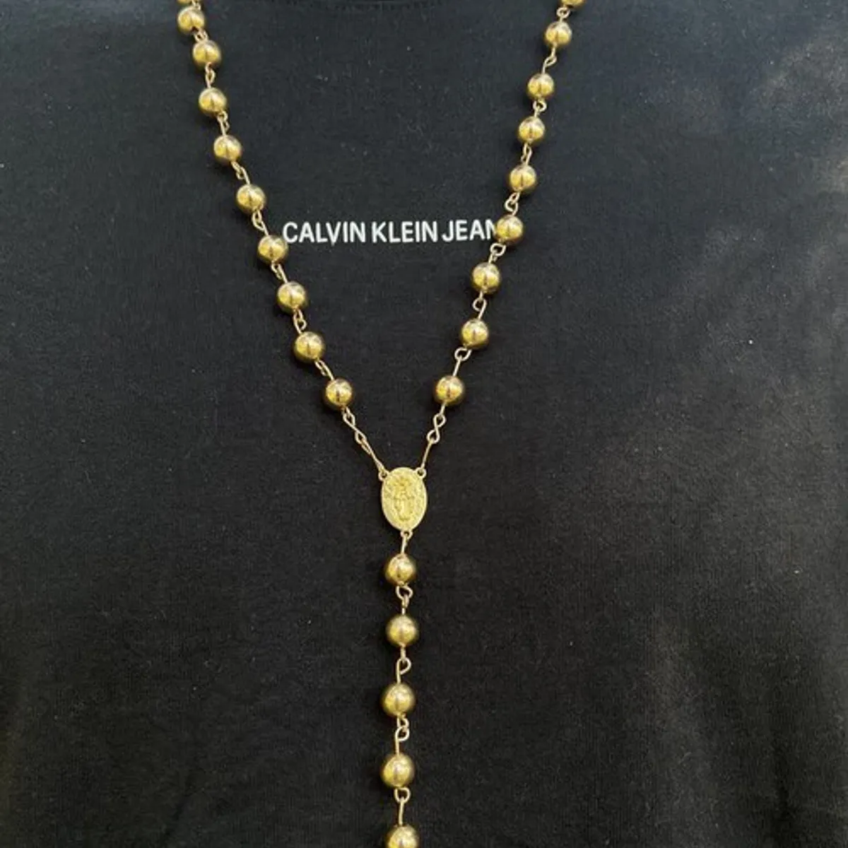 GENERICO - Rosario Balin 8mm Cristo Madero Oro laminado 18k