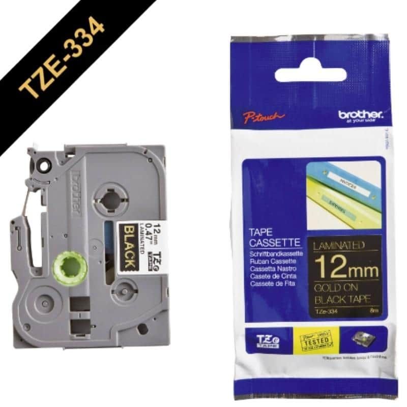 BROTHER - Cinta Brother Tze334 Dorado Sobre Negro 12mm X 8mts