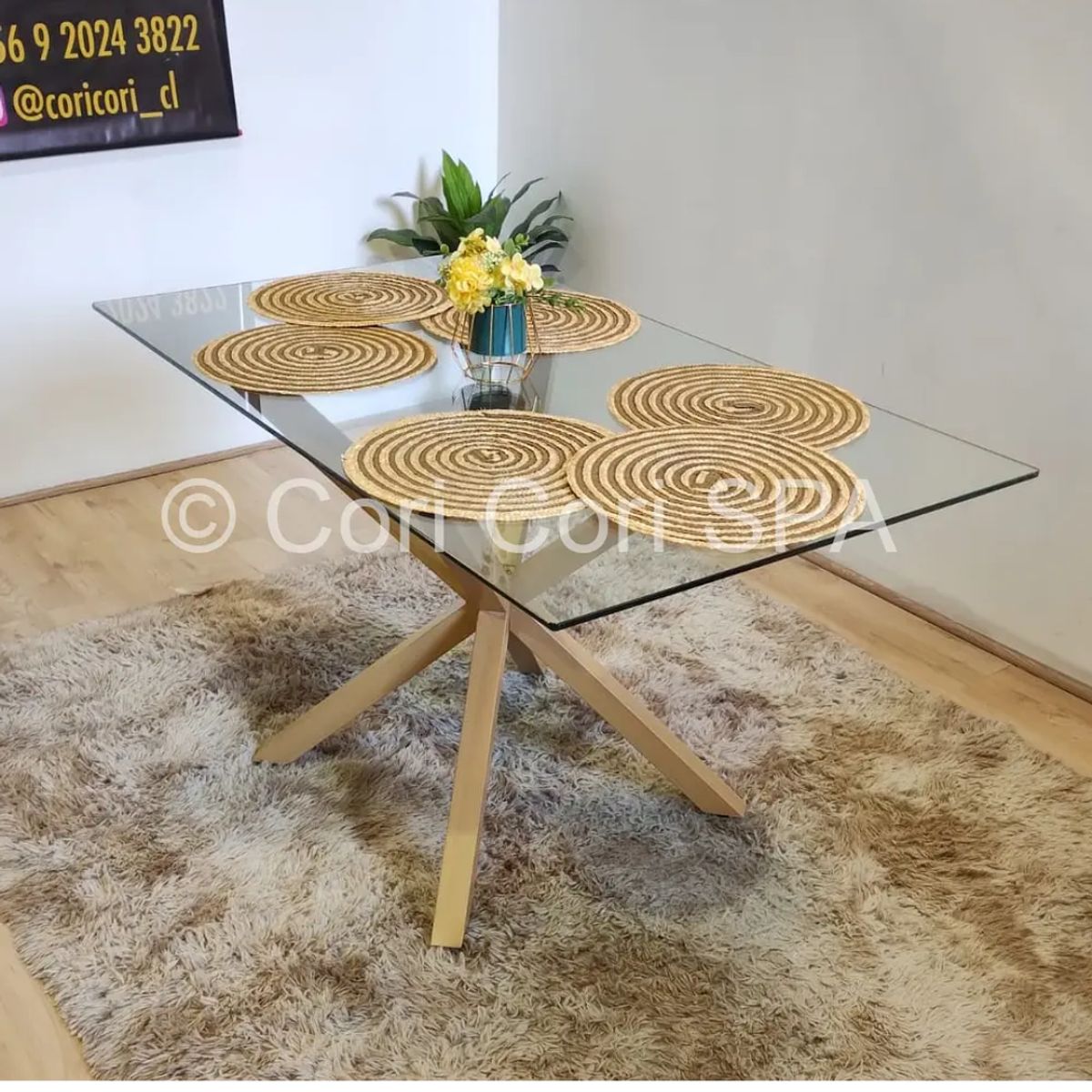 CORI CORI - Juego de Comedor Madrid Vidrio 140x80cm + 4 Sillas Capitonne Negras