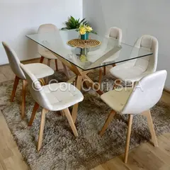 GENERICO - Comedor Madrid Vidrio 140x80cm + 6 Sillas Capitonne Velvet Beige