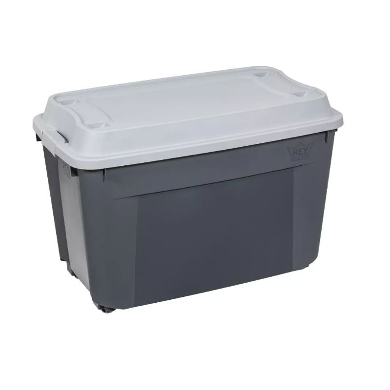 REYPLAST - Caja Móvil Con Ruedas Reforzada 210 Litros Negro Tapa Gris