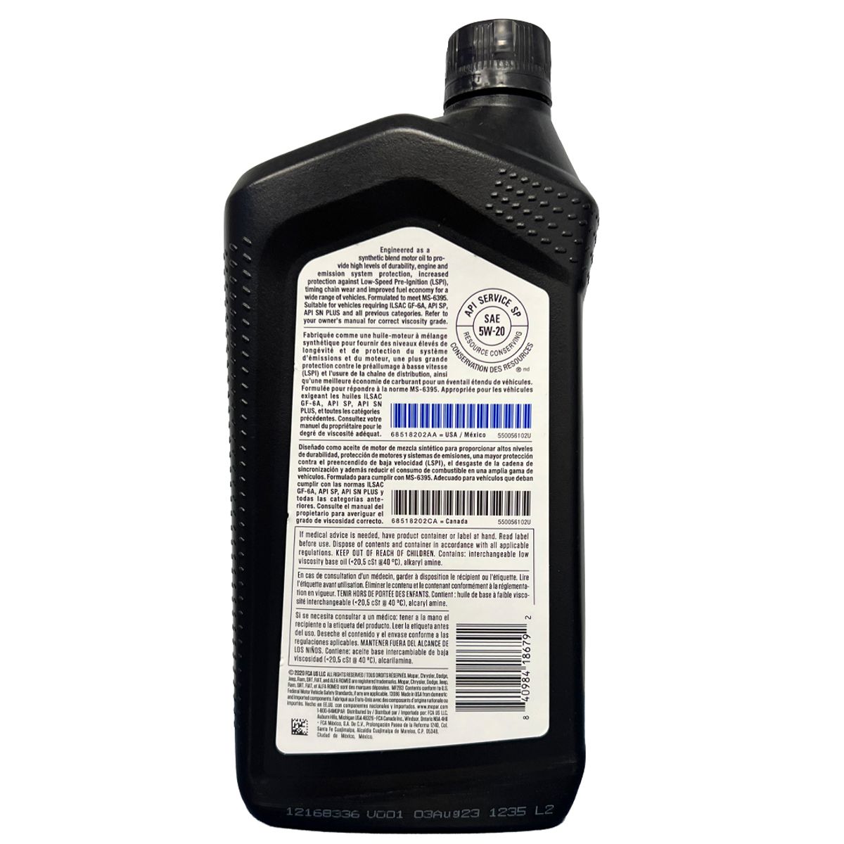 GENERICO - Aceite Motor 5w20 Mopar / Dodge / Jeep Bidón 946 Ml
