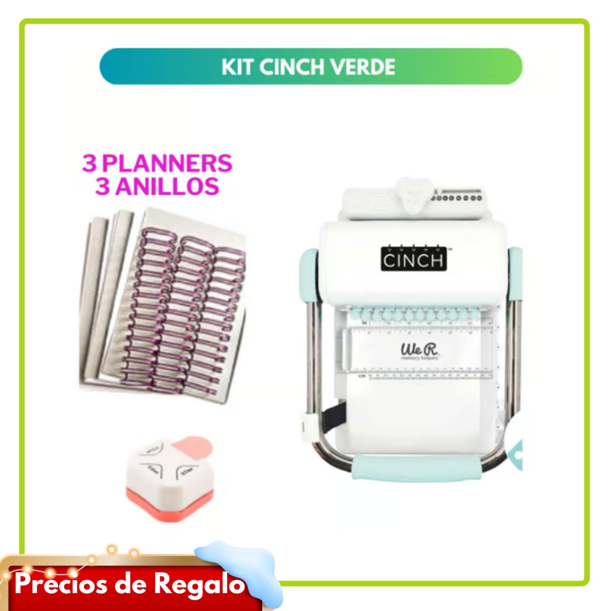 AMERICAN CRAFTS - Cinch Menta + 3 Planners + Perforadora de Esquina SK2
