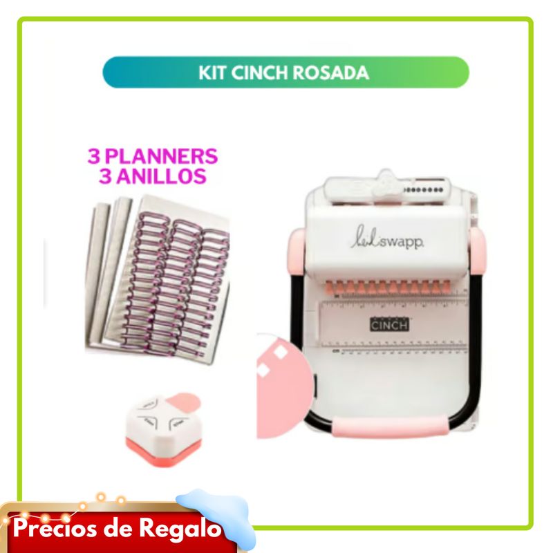 AMERICAN CRAFTS - Cinch ROSADA + 3 Planners + Perforadora de Esquina SK2