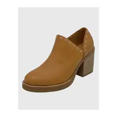 DANICOLLE - Botín para mujer con taco de 8 cm, cierre lateral y tachas decorativas Camel.