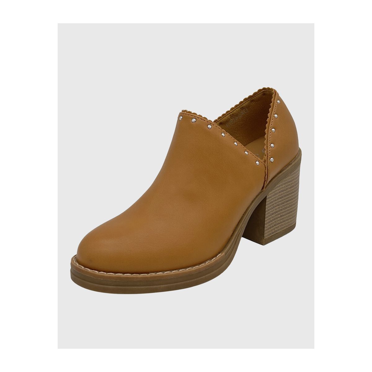 DANICOLLE - Botín para mujer con taco de 8 cm, cierre lateral y tachas decorativas Camel. DANICOLLE