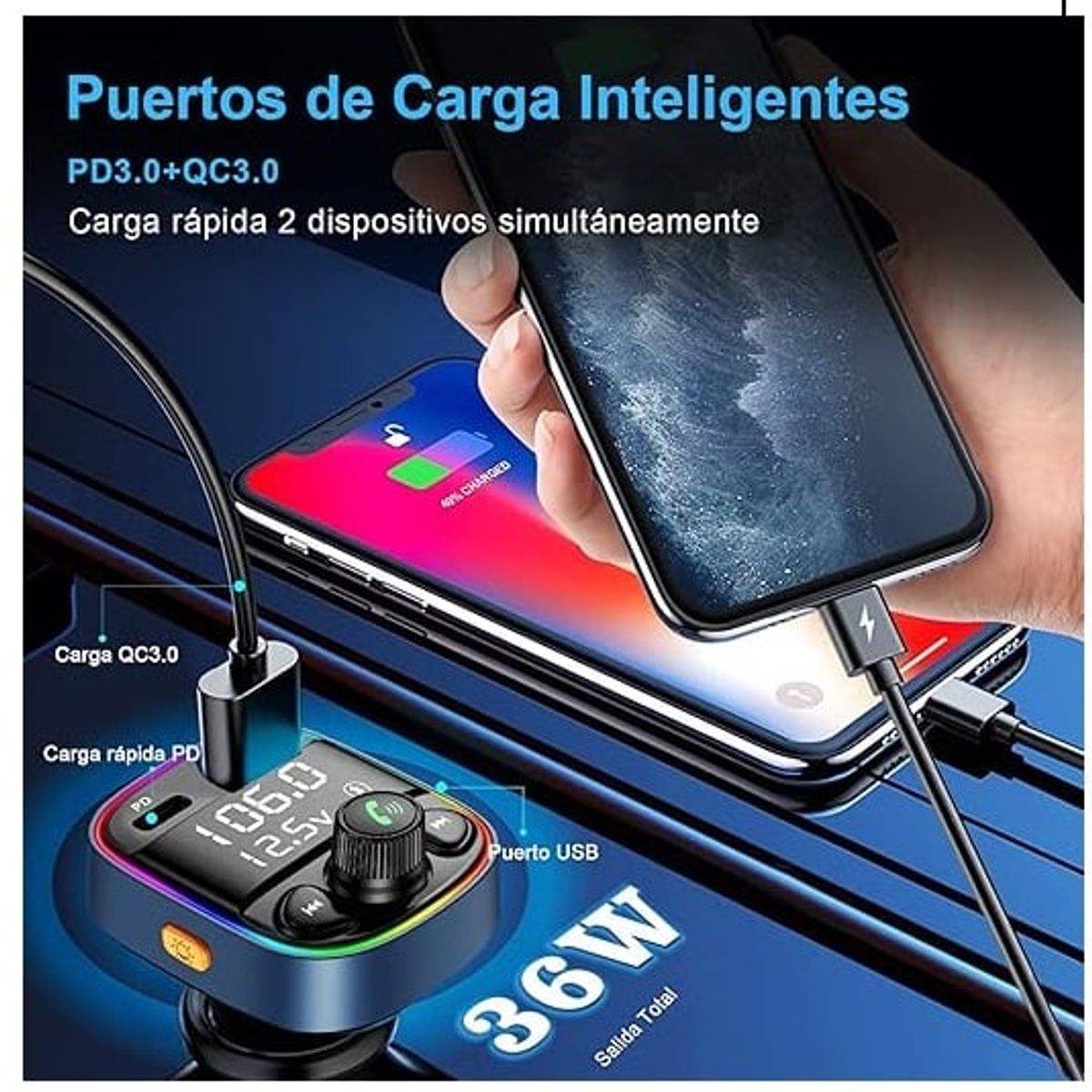GENERICO - Receptor Bluetooth Cargador Télefono Auto Transmisor Pd-QC30